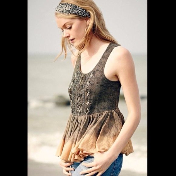 Anthropologie AKEMI + KIM small Sleeveless Patterned Top - Black and Tan - Picture 3 of 9